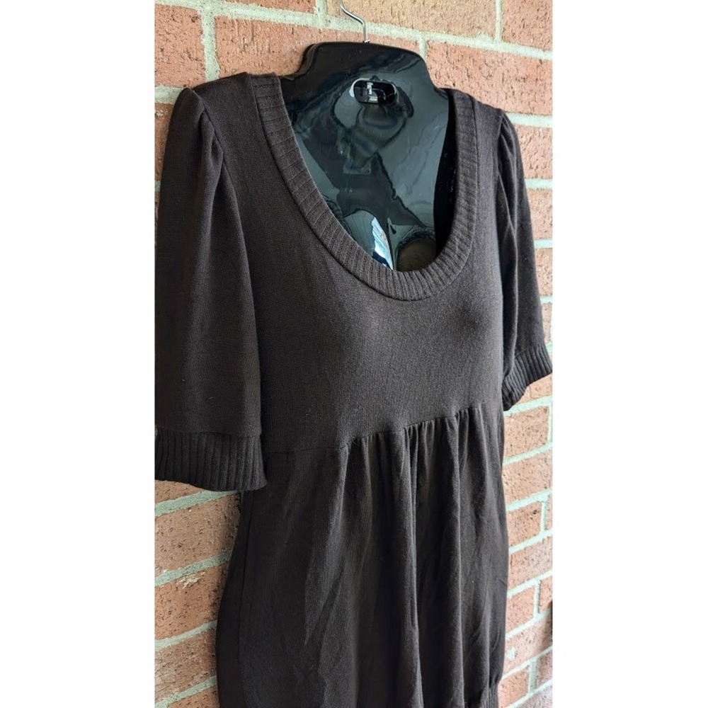 Vintage Y2K 90 Women M Babydoll Top Tunic Dress Short Sleeve USA Chocolate Brown - Picture 2 of 8